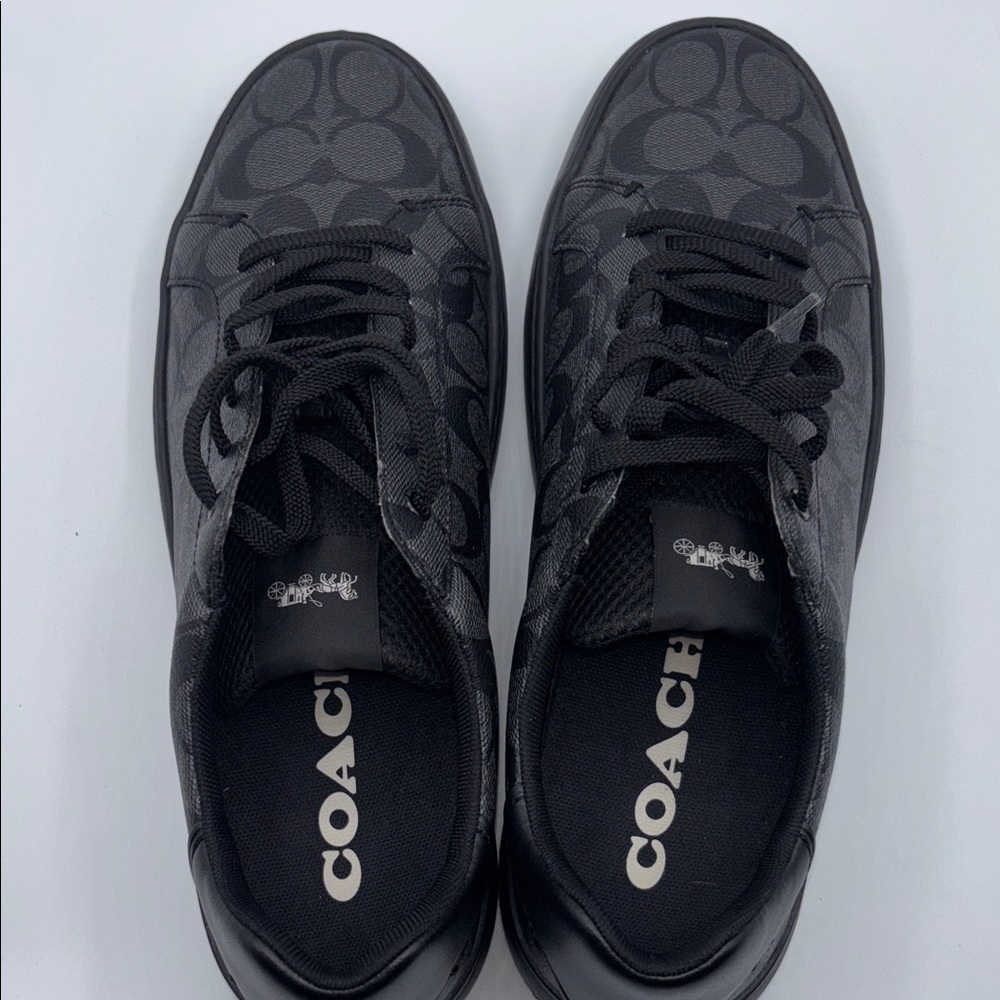 Coach Men’s High Line Signature Logo Black Leather Sneakers Size 12 - Picture 6 of 13